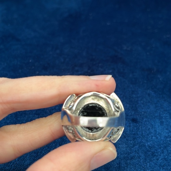 Art Deco Vintage Marcasite Onyx Sterling Silver Ring Flapper Twenties Style - Picture 5 of 5